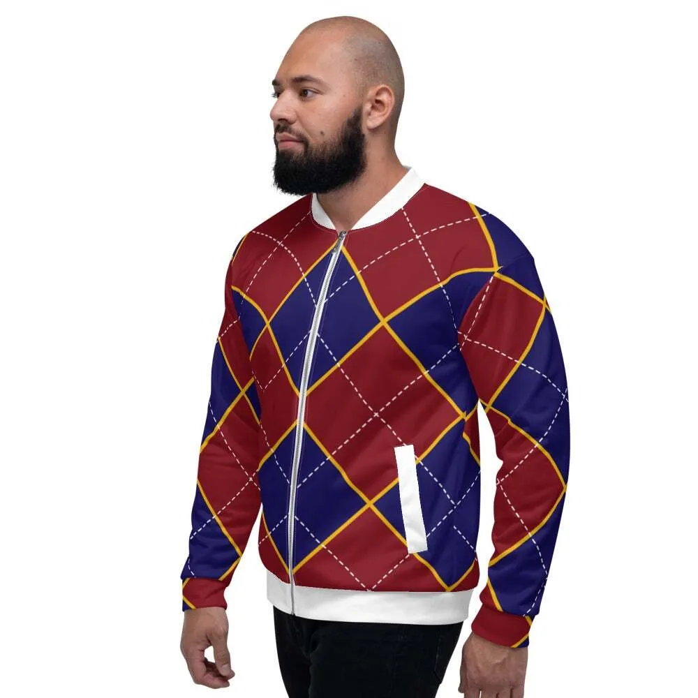 Uniquely You Mens Bomber Jacket / Red and Blue Argyle