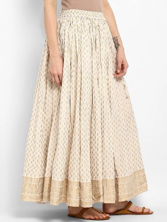 varanga off white printed maxi pure cotton skirt