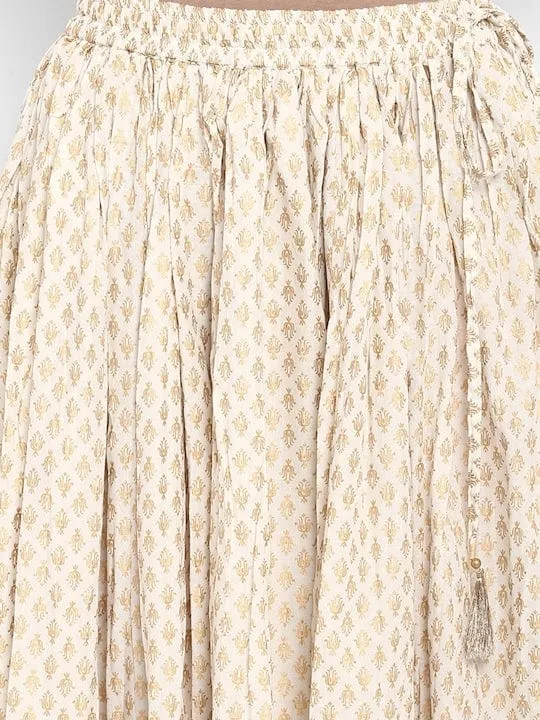 varanga off white printed maxi pure cotton skirt