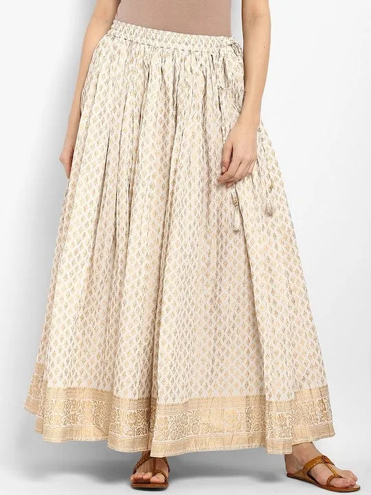 varanga off white printed maxi pure cotton skirt