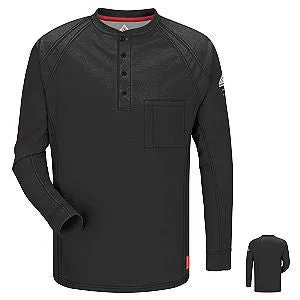 VF Imagewear Bulwark IQ 3X Black 5.3 Ounce 69% Cotton 25% Polyester 6% Polyoxadiazole Men's Long Sleeve Flame Resistant Henley Shirt With Concealed Pencil Stall And Chest Pocket