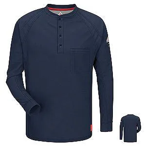 VF Imagewear Bulwark IQ Bulwark Medium Dark Blue 5.3 Ounce 69% Cotton 25% Polyester 6% Polyoxadiazole Men's Long Sleeve Flame Resistant Henley Shirt With Concealed Pencil Stall And Chest Pocket