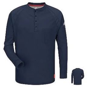 VF Imagewear Bulwark IQ Bulwark X-Large Dark Blue 5.3 Ounce 69% Cotton 25% Polyester 6% Polyoxadiazole Men's Long Sleeve Flame Resistant Henley Shirt With Concealed Pencil Stall And Chest Pocket