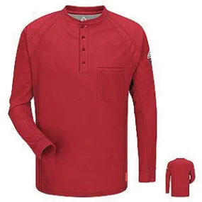 VF Imagewear Bulwark IQ Large Red 5.3 Ounce 69% Cotton 25% Polyester 6% Polyoxadiazole Men's Long Sleeve Flame Resistant Henley Shirt With Concealed Pencil Stall And Chest Pocket