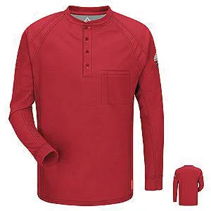 VF Imagewear Bulwark IQ Large Red 5.3 Ounce 69% Cotton 25% Polyester 6% Polyoxadiazole Men's Long Sleeve Flame Resistant Henley Shirt With Concealed Pencil Stall And Chest Pocket