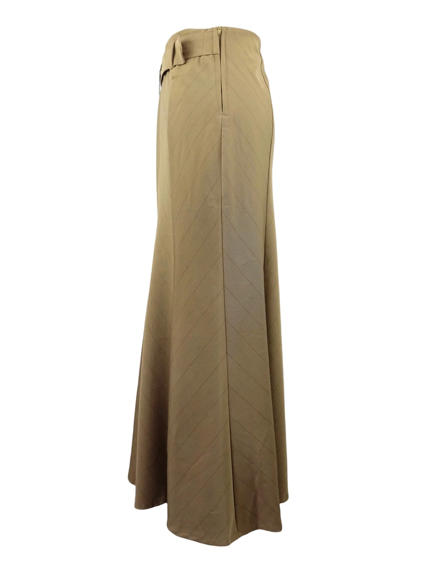 Vintage 2000s Y2K Chic Bohemian Brown Pinstripe Floor Length Maxi Circle Skirt with Belt