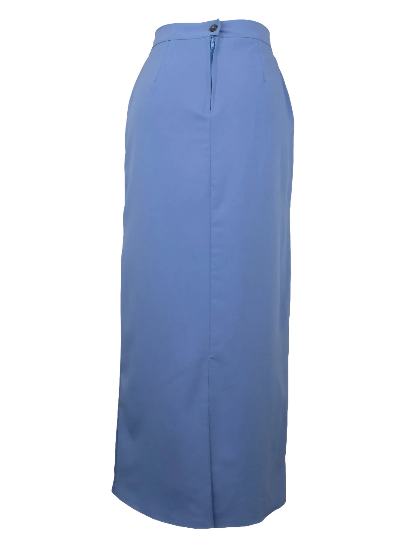 Vintage 90s Chic Periwinkle Blue High Waisted Straight Silhouette Fitted Maxi Skirt with Slit & Pockets | 27-29 Inch Waist