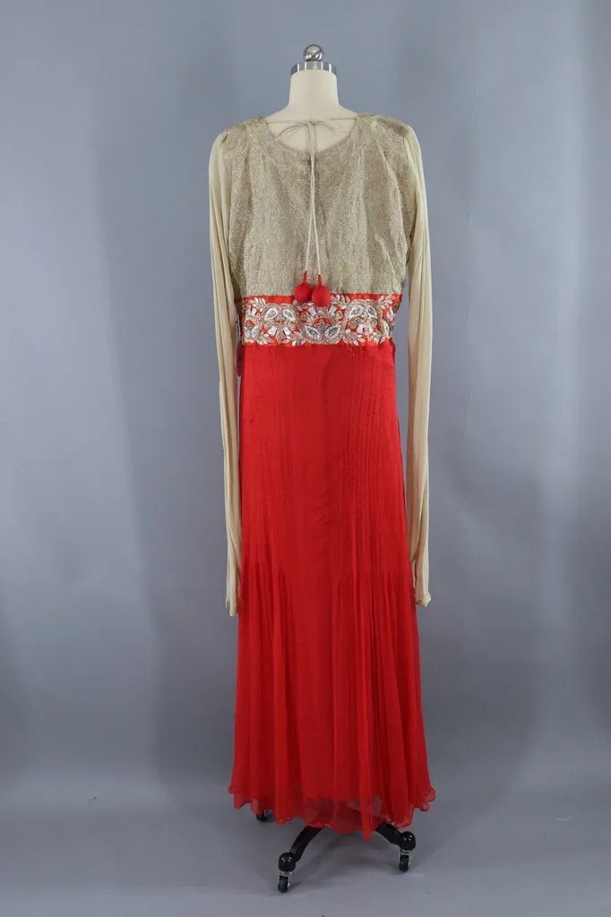 Vintage Sequined Silk Chiffon Maxi Dress