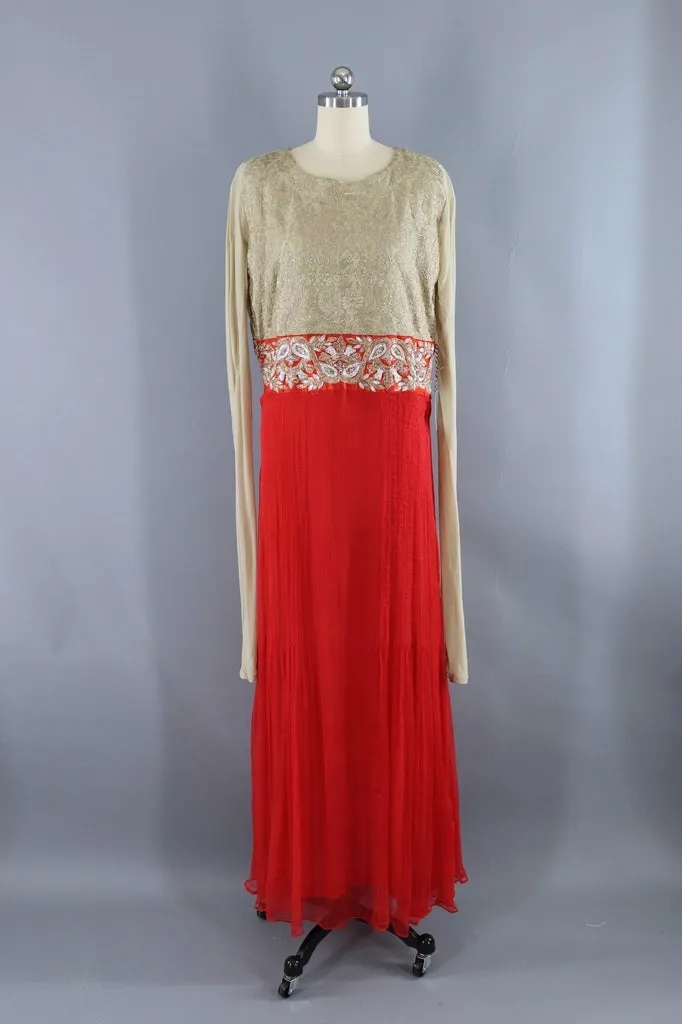 Vintage Sequined Silk Chiffon Maxi Dress