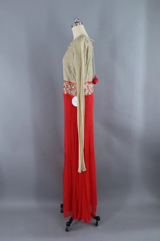 Vintage Sequined Silk Chiffon Maxi Dress