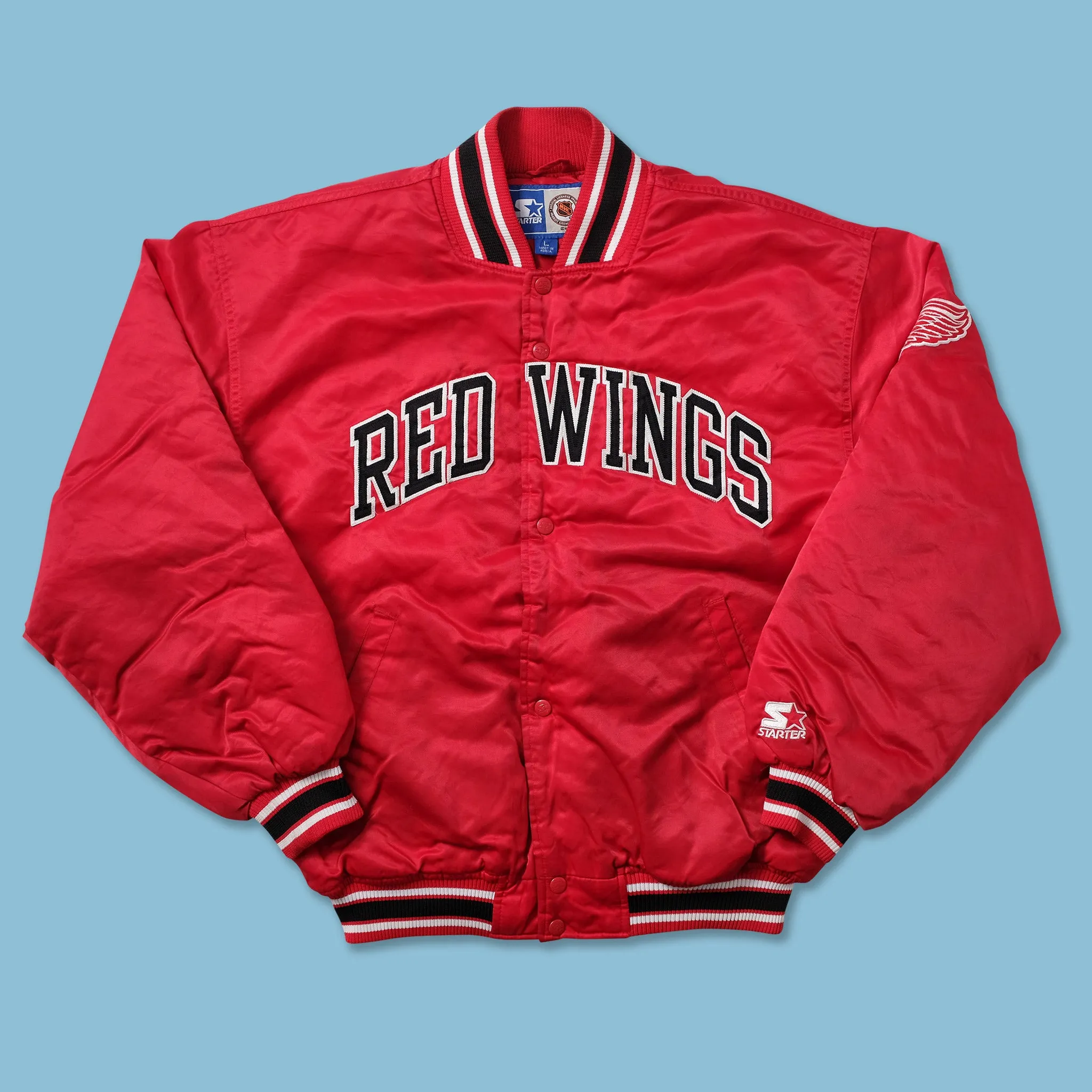 Vintage Starter Detroit Red Wings Satin Bomber Jacket Large