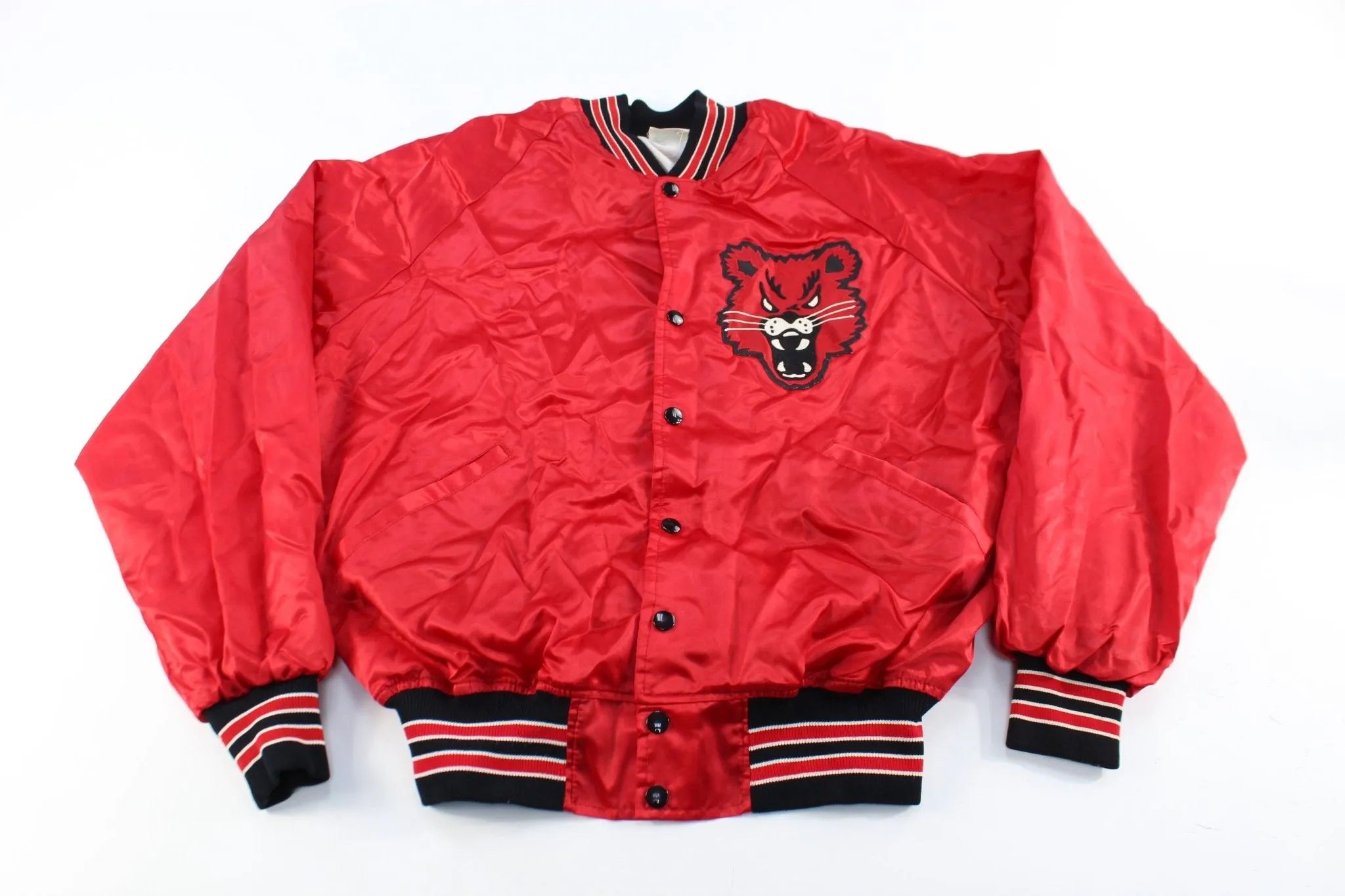 Vintage Wildcat Embroidered Black & Red Bomber Jacket