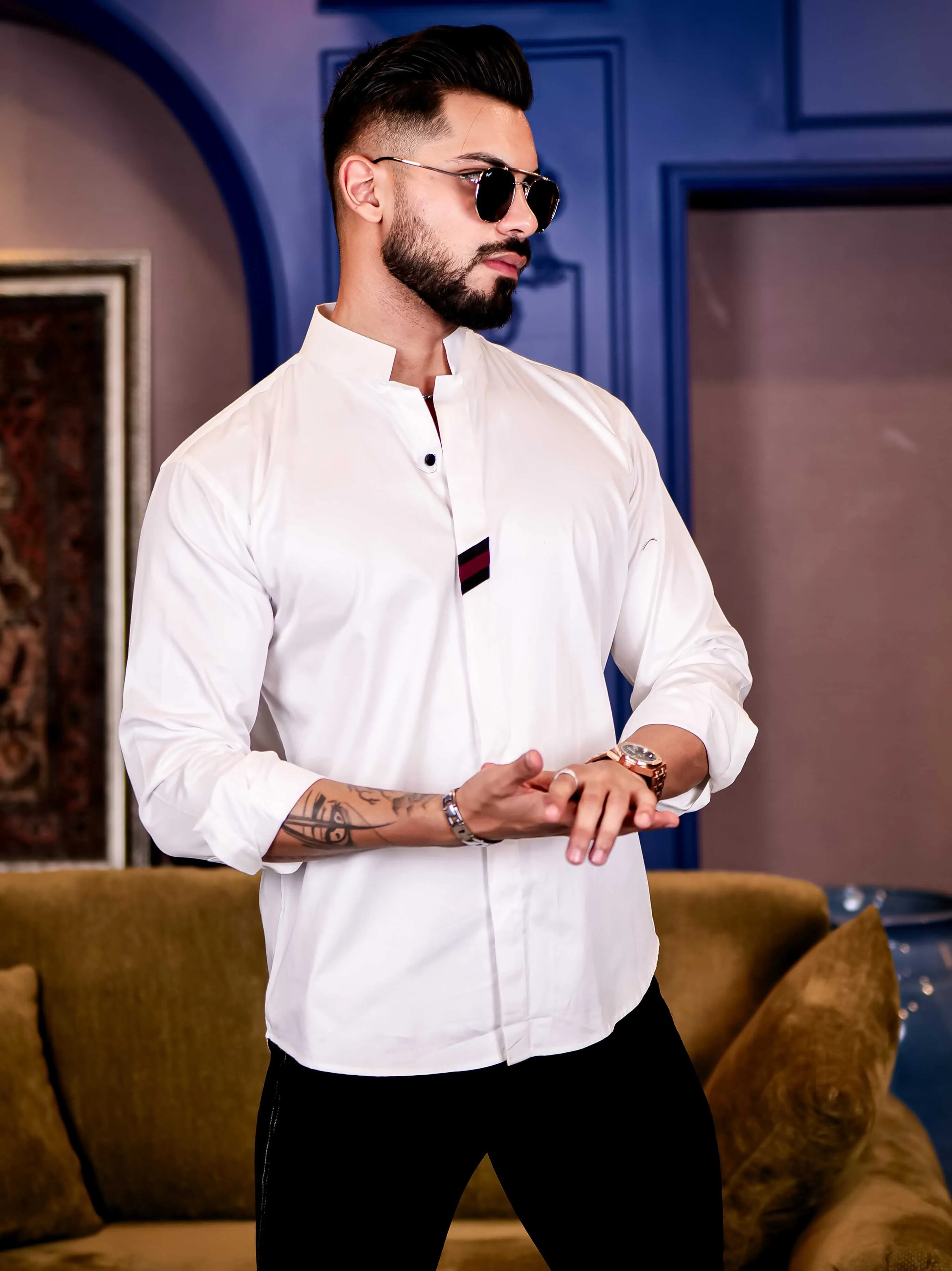 White Cut n sew Premium Cotton Shirt For Men