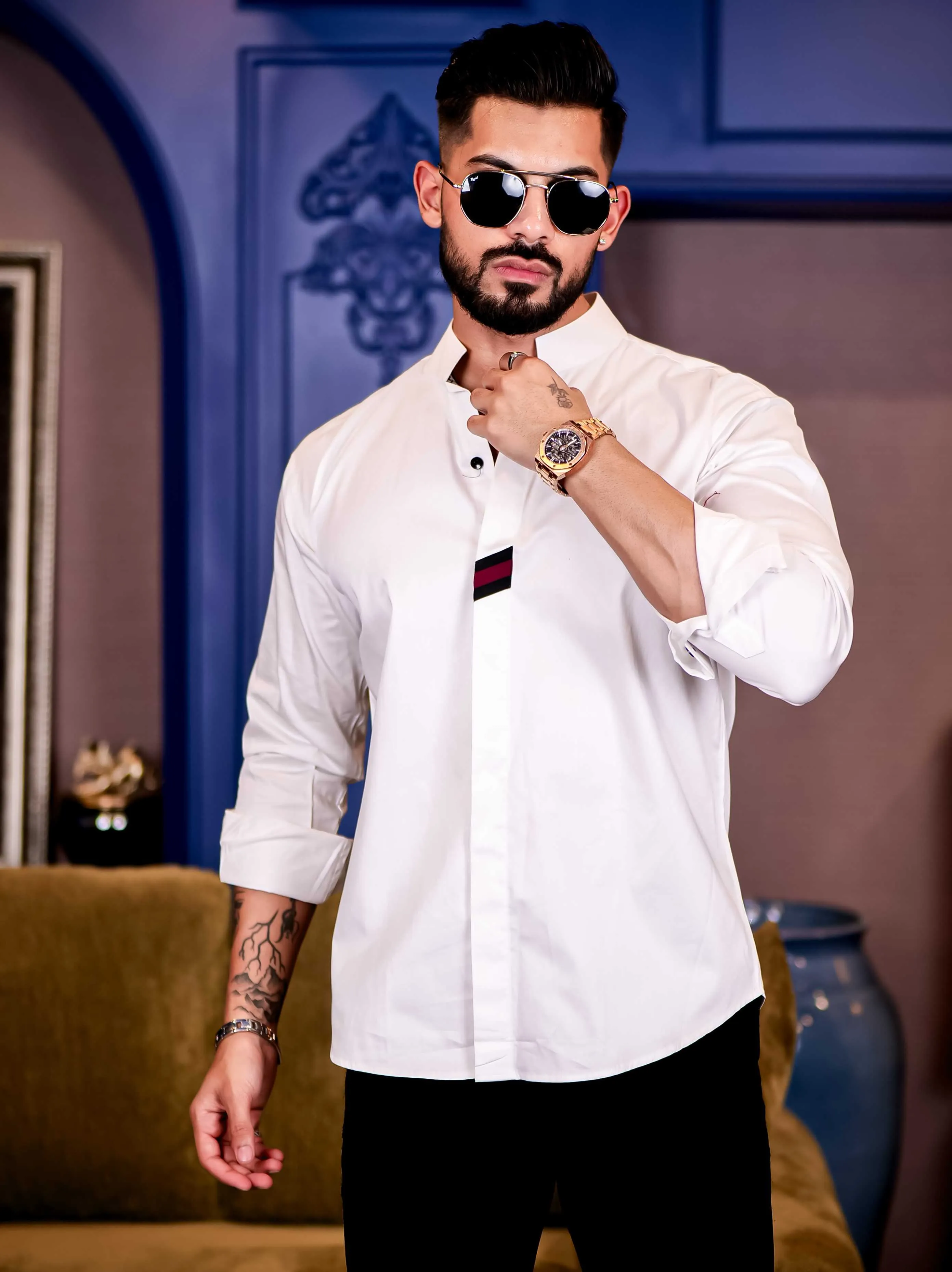 White Cut n sew Premium Cotton Shirt For Men