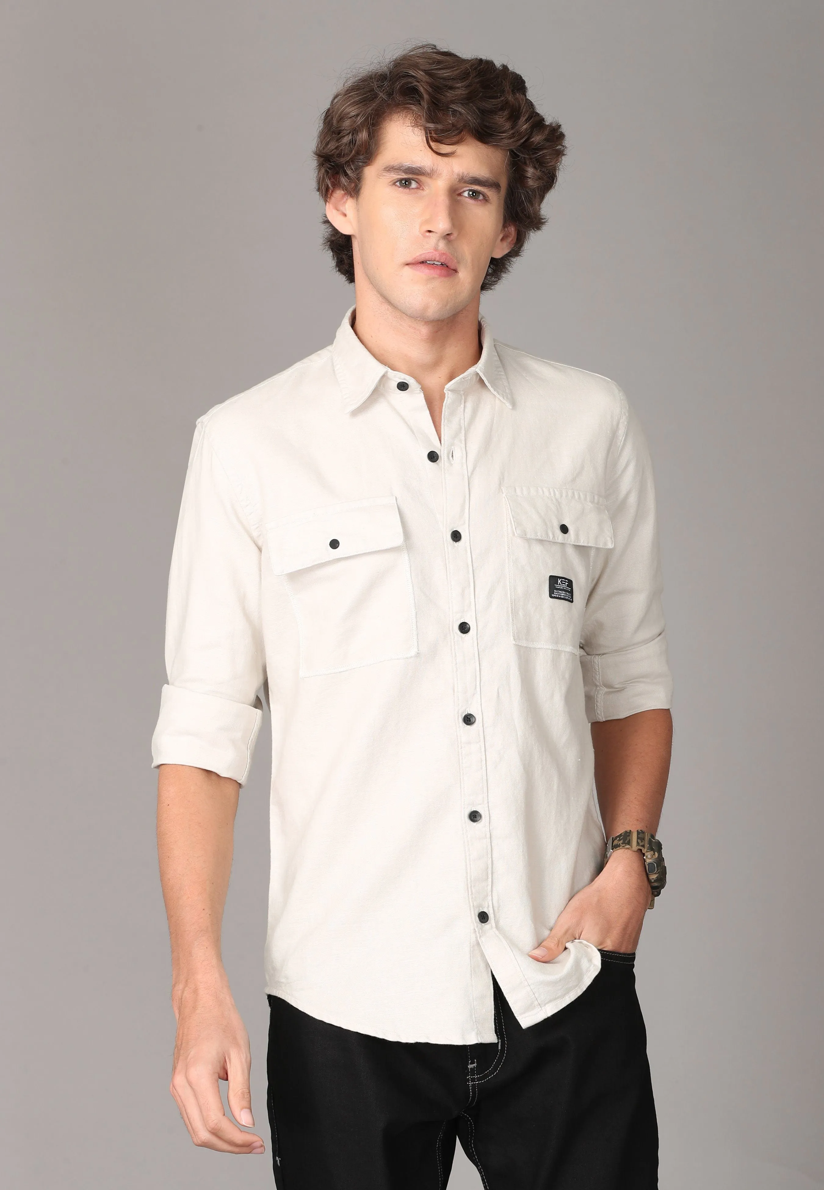 White Full Sleeve Shirt.