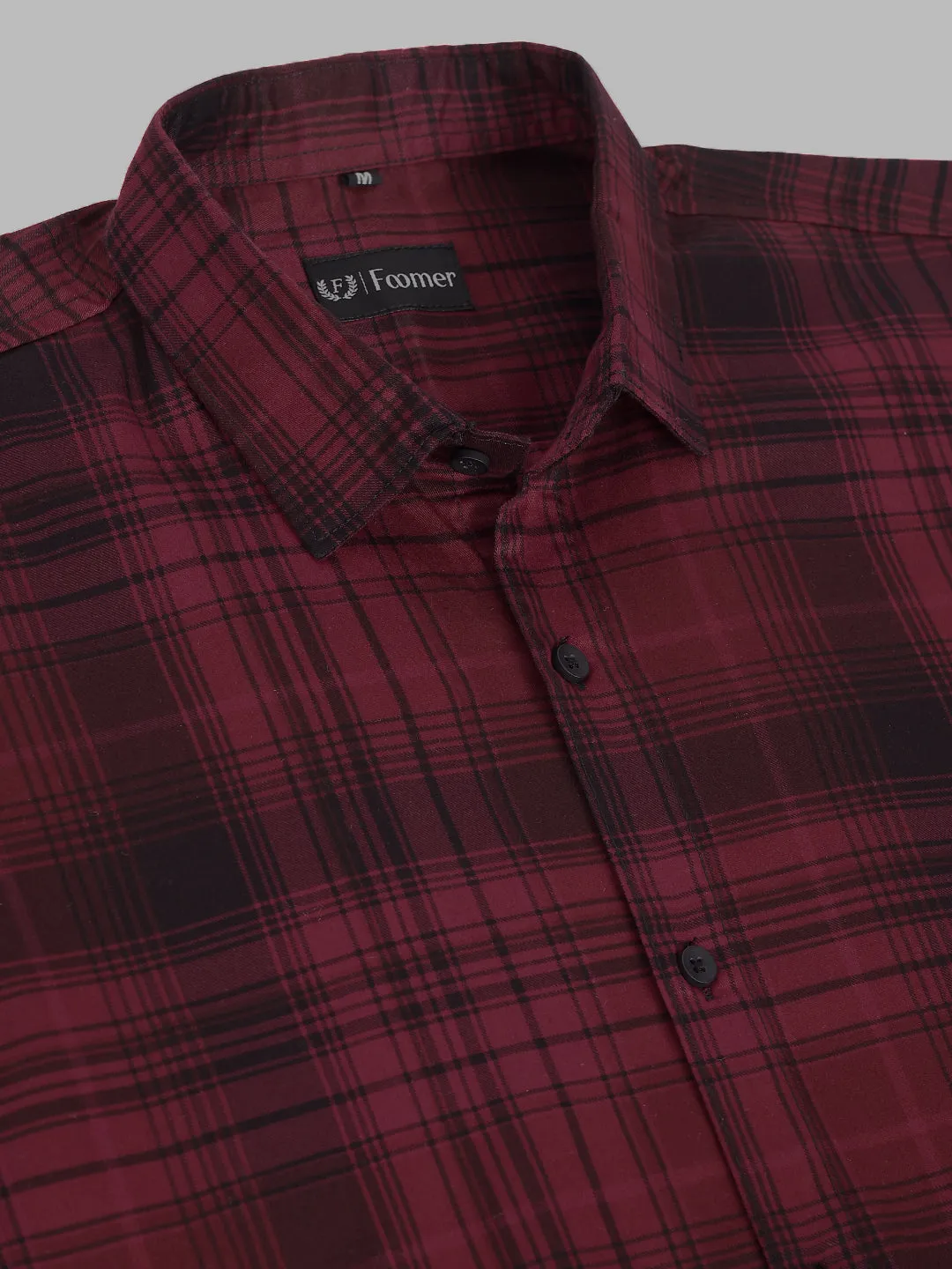 Wine Berry Checkered Cotton Shirt