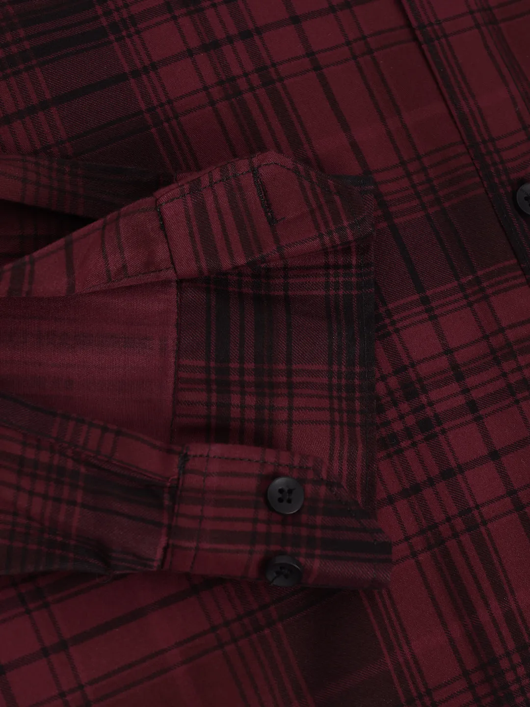 Wine Berry Checkered Cotton Shirt