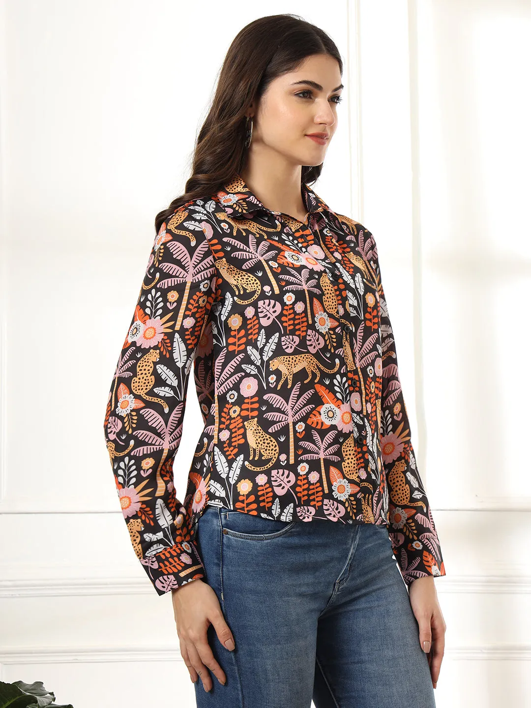 Women Classic Slim Fit Opaque Printed Casual Shirt