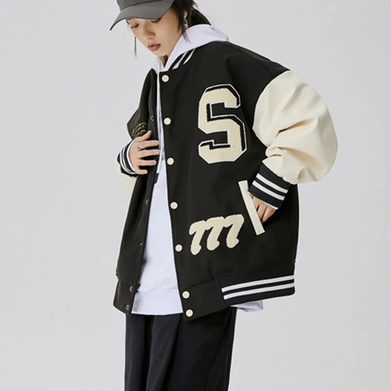 Women Fashion Clothing Trends Streetwear New Style PU Leather Stitching Embroidery Baseball Uniform Female Jacket Bomber Jacket