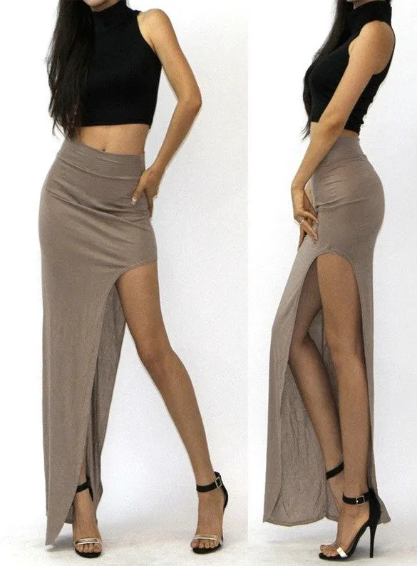 Women Long Charming Skirt Open Side Split Skirt