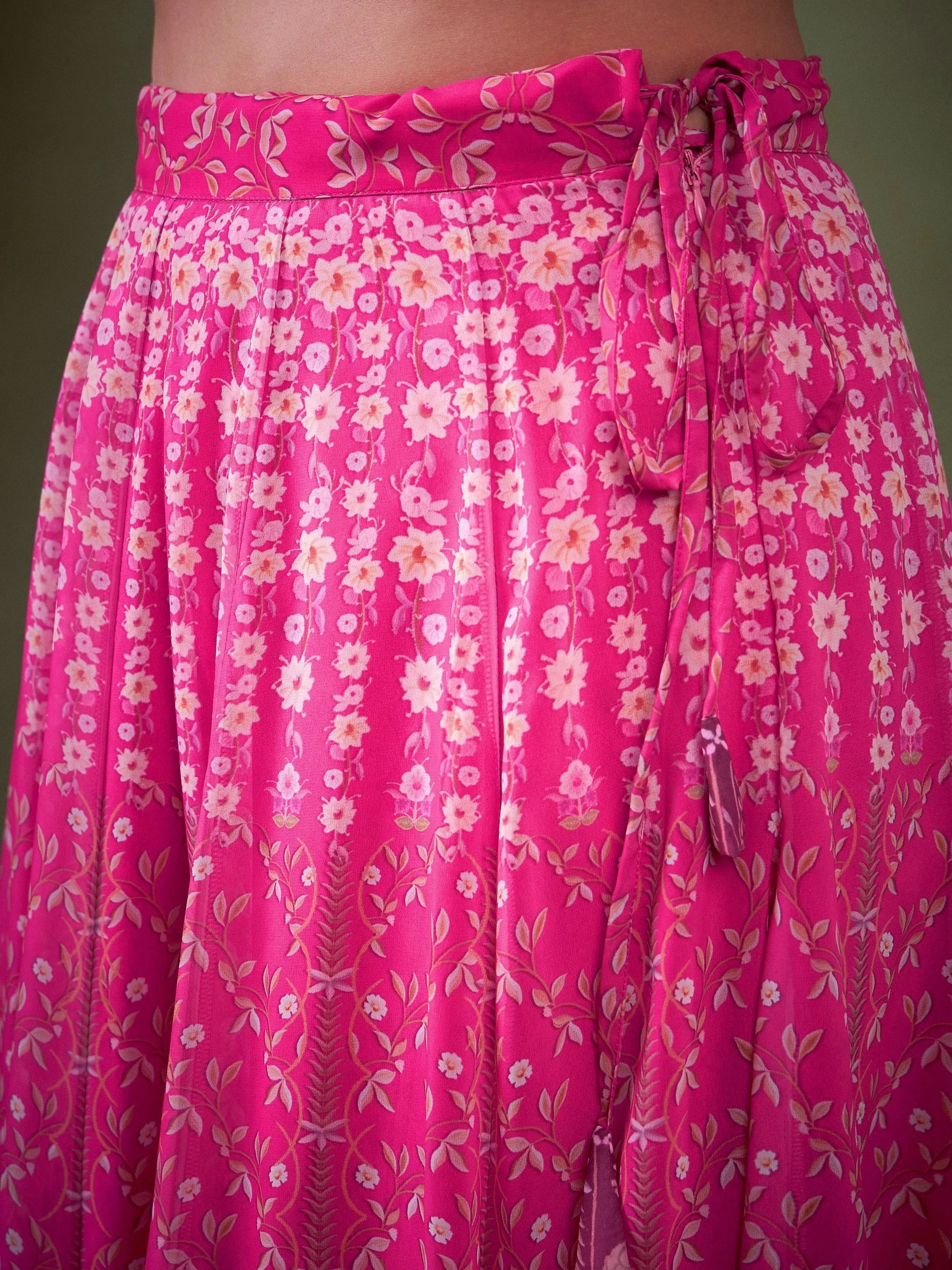 Women Pink Floral Anarkali Skirt