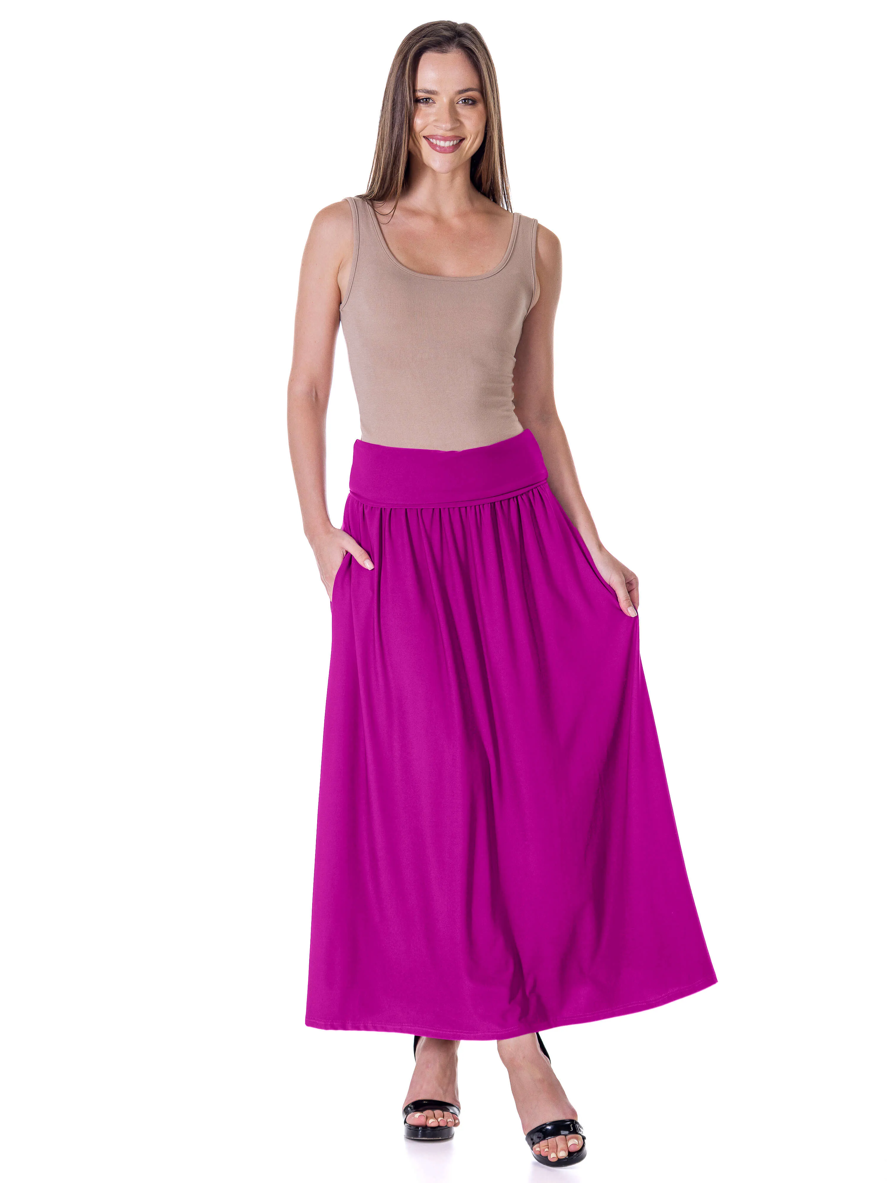 Womens Foldover Maxi Skirt With Pockets