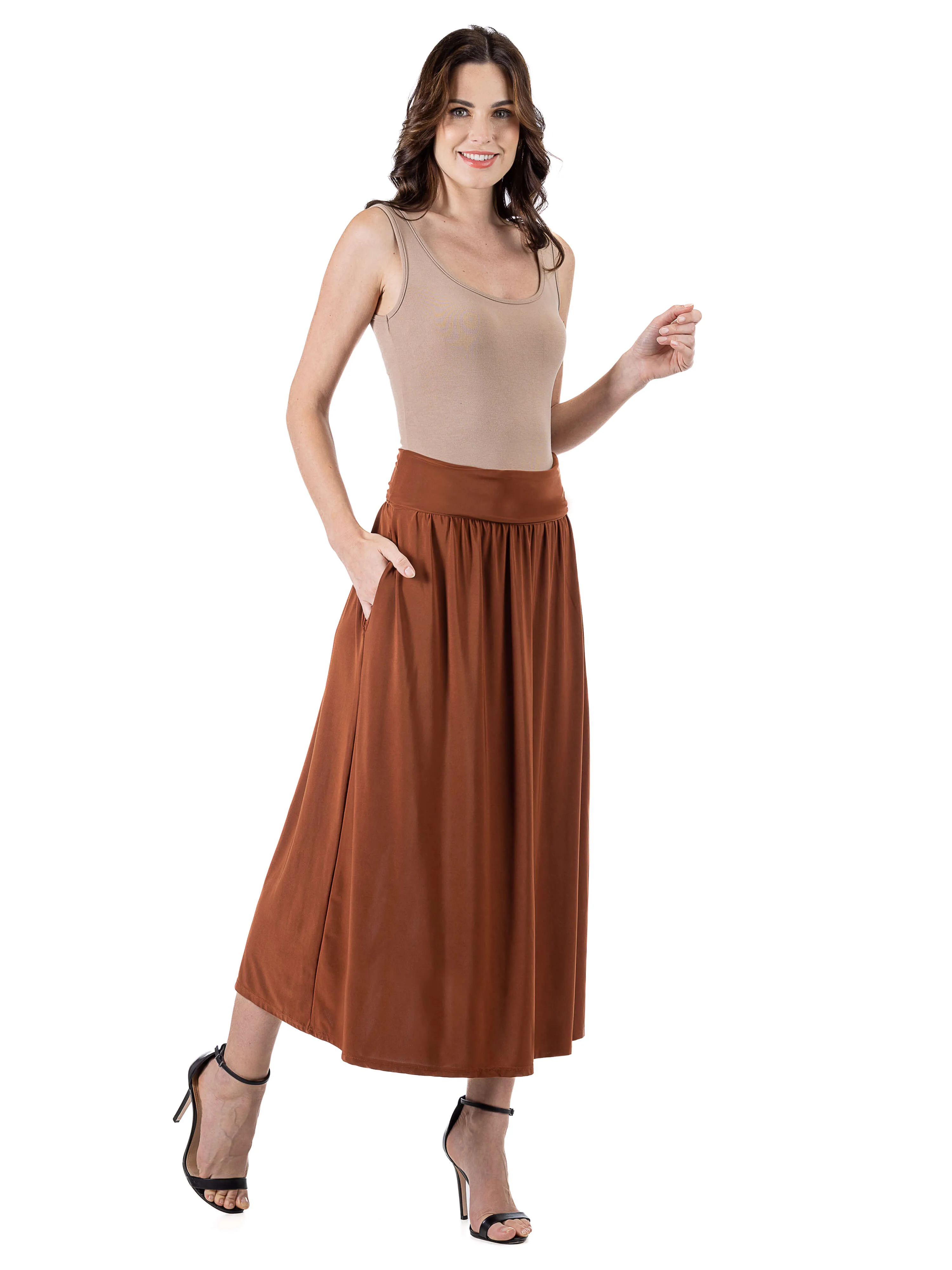 Womens Foldover Maxi Skirt With Pockets