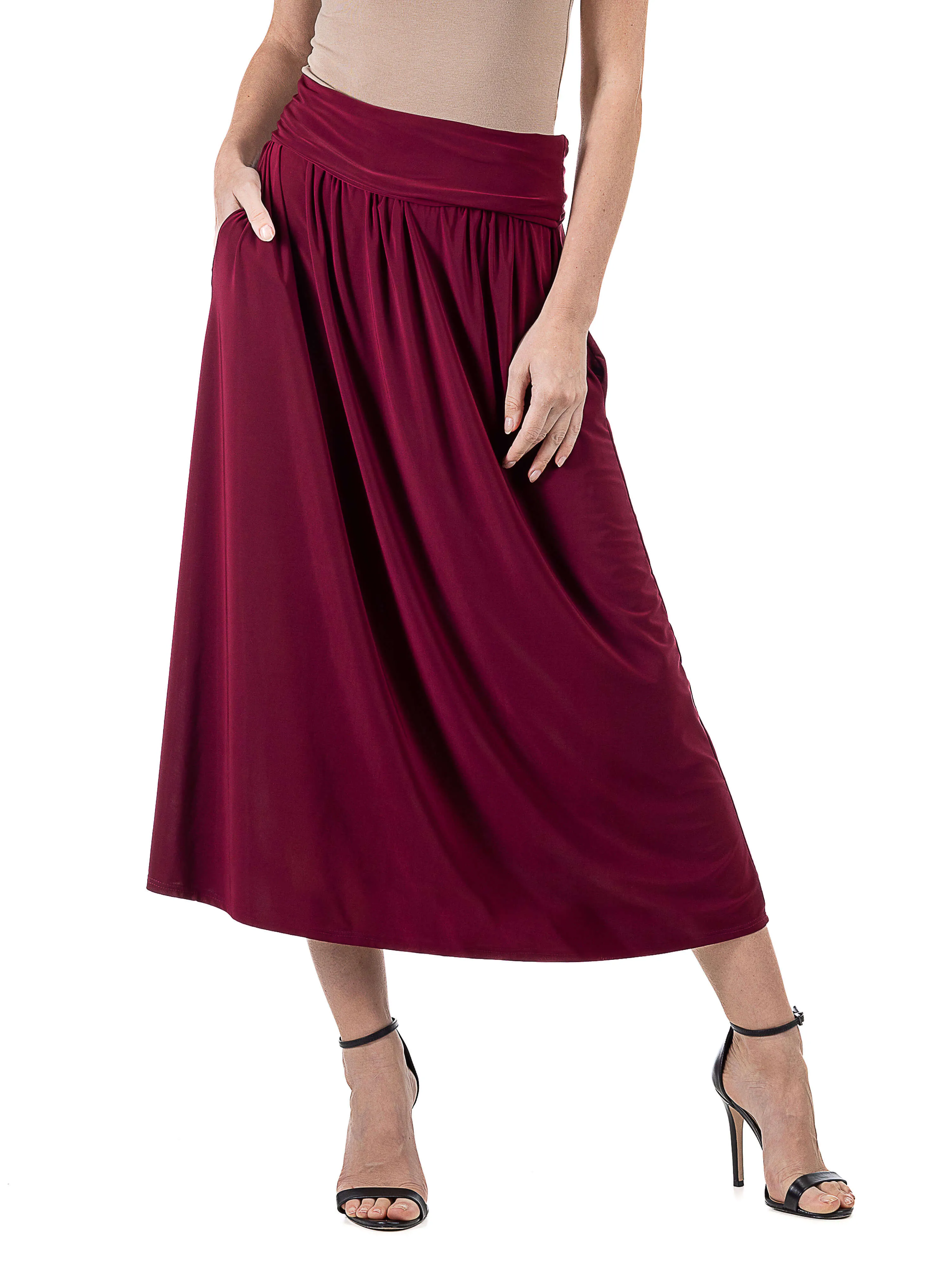 Womens Foldover Maxi Skirt With Pockets