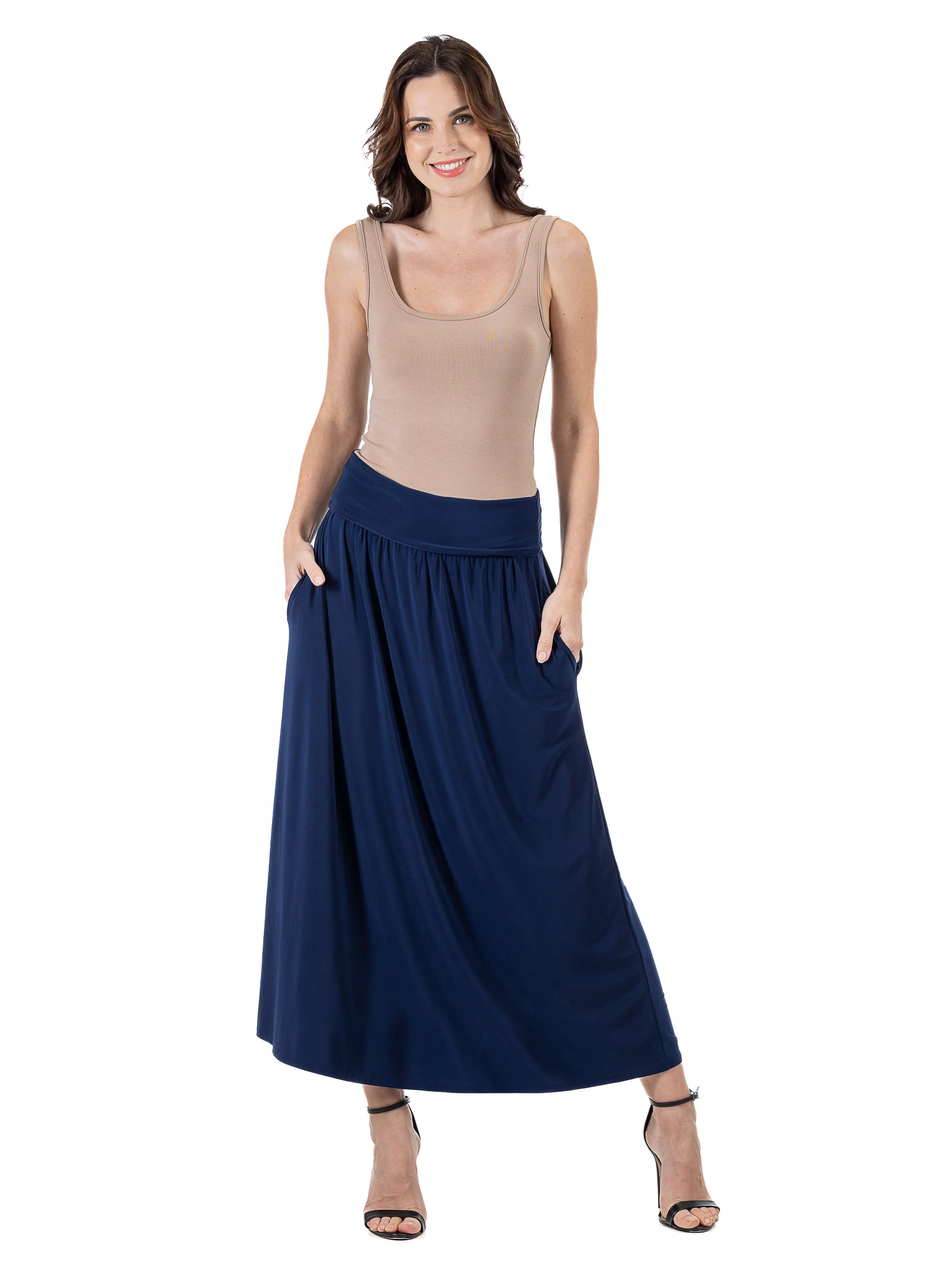 Womens Foldover Maxi Skirt With Pockets