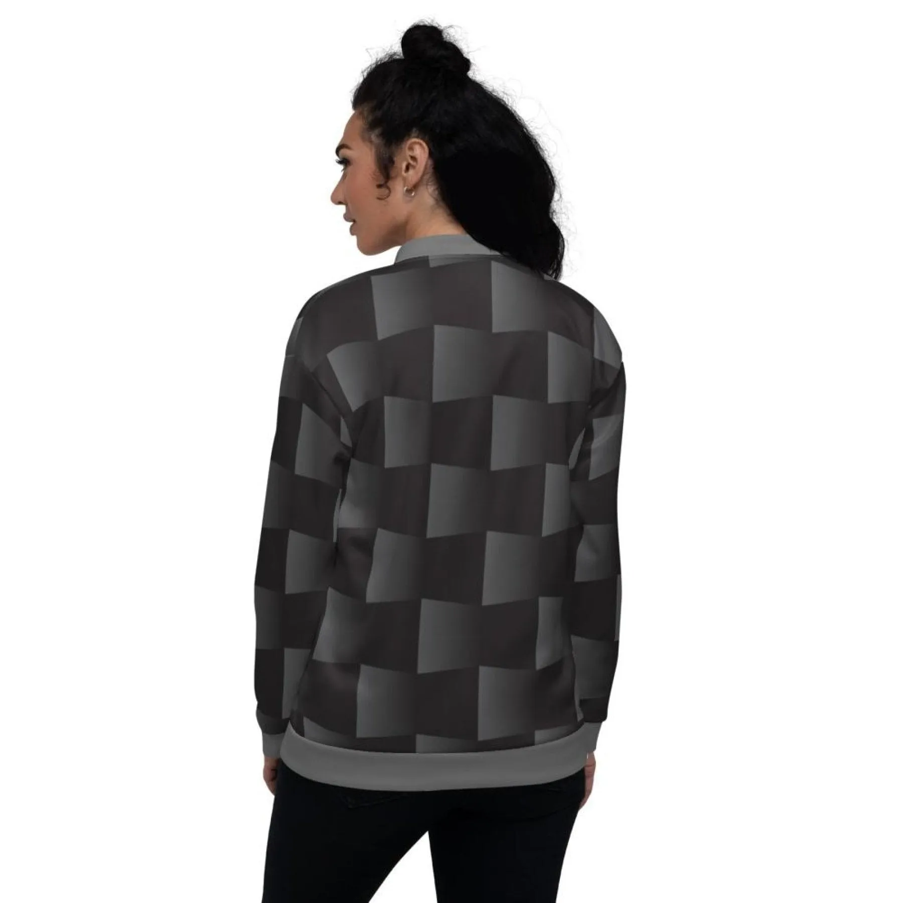 Womens Jacket - Black And Gray 3D Square Style Bomber Jacket