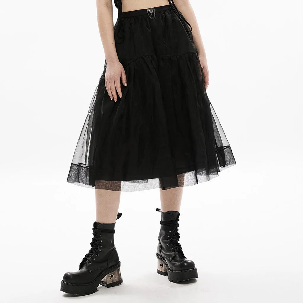 Women's Punk Mesh Splice Layered Two-wear Skirt