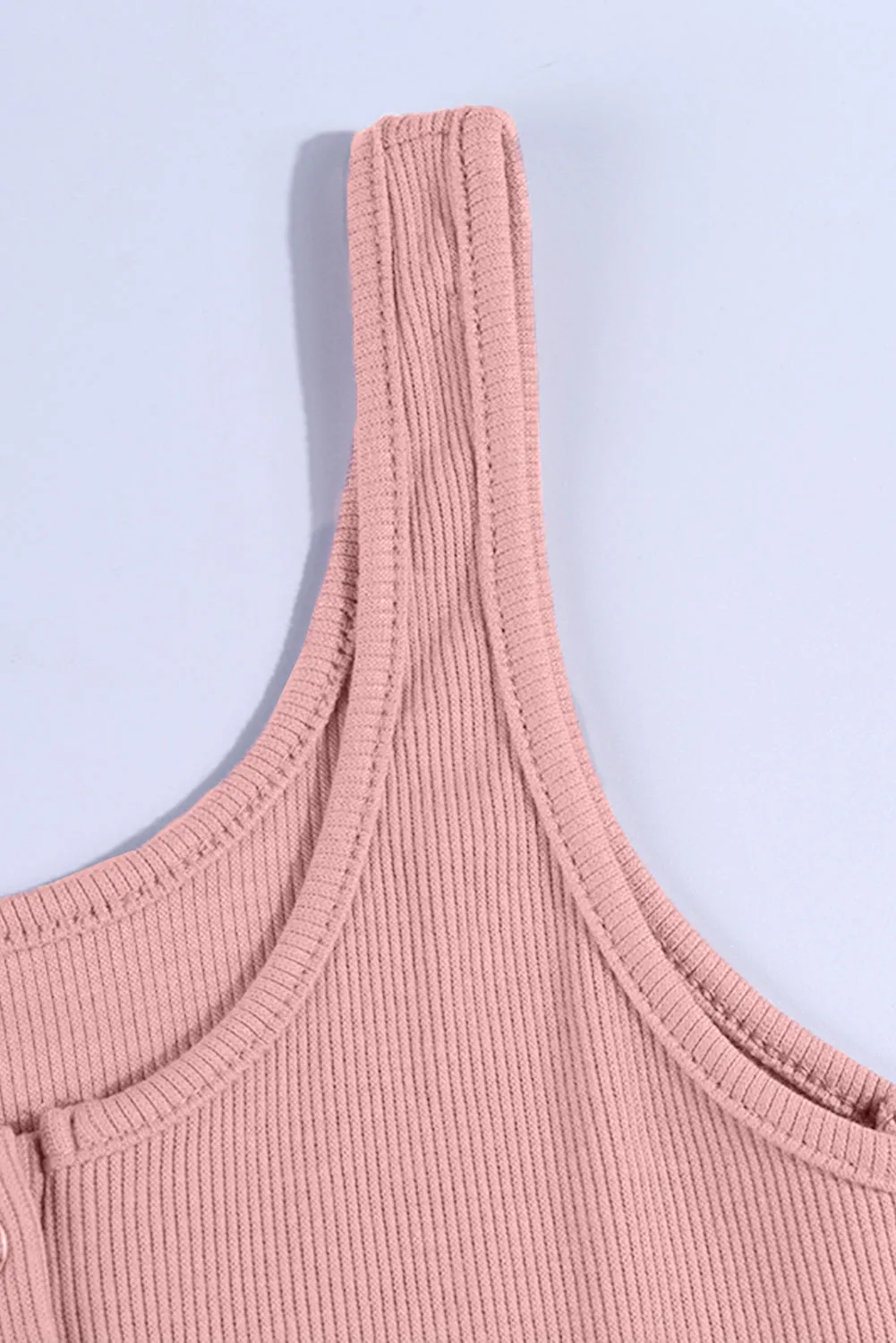 Womens Sleeveless Tank Dress Buttons Ribbed Knit Bodycon Midi Dress