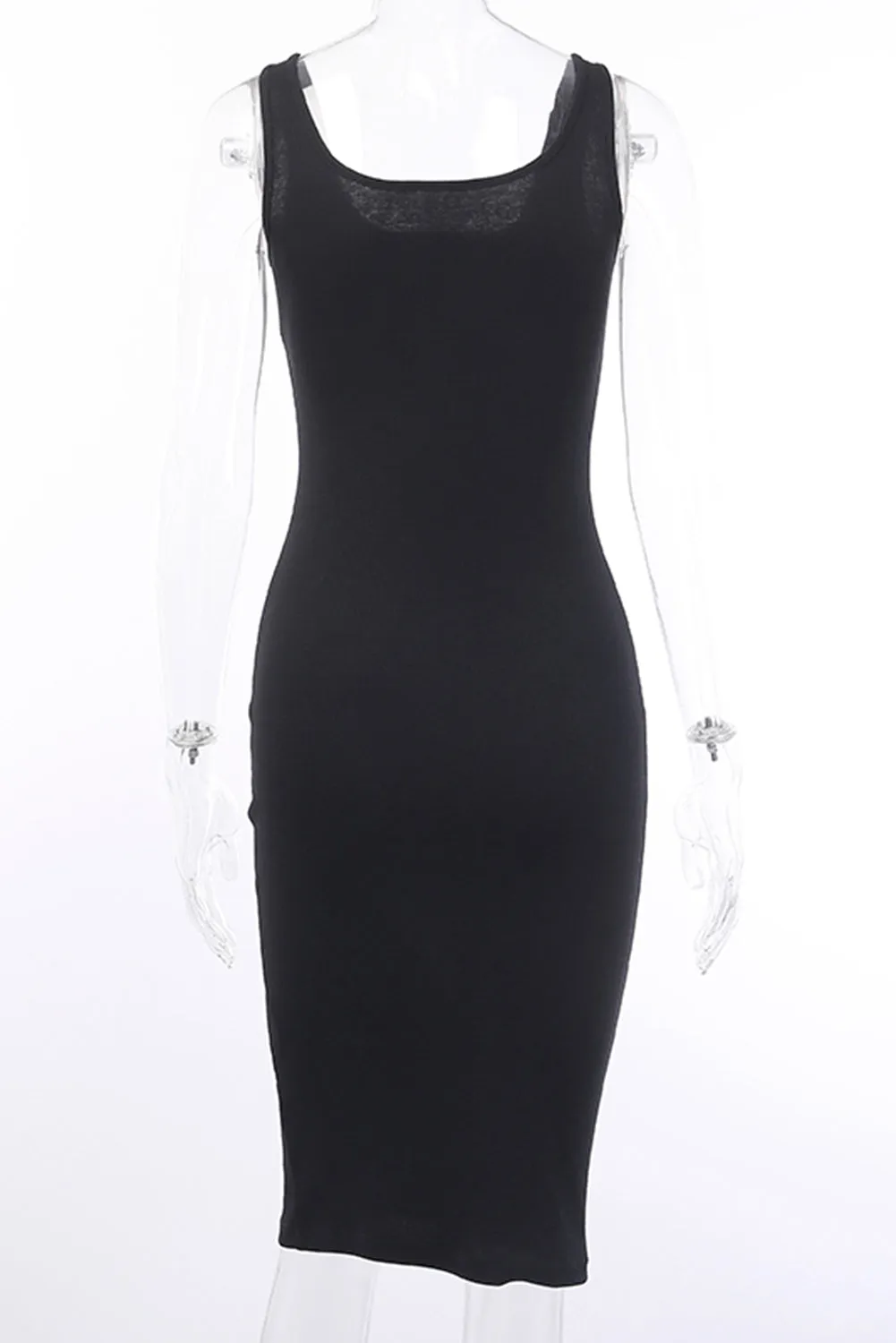 Womens Sleeveless Tank Dress Buttons Ribbed Knit Bodycon Midi Dress