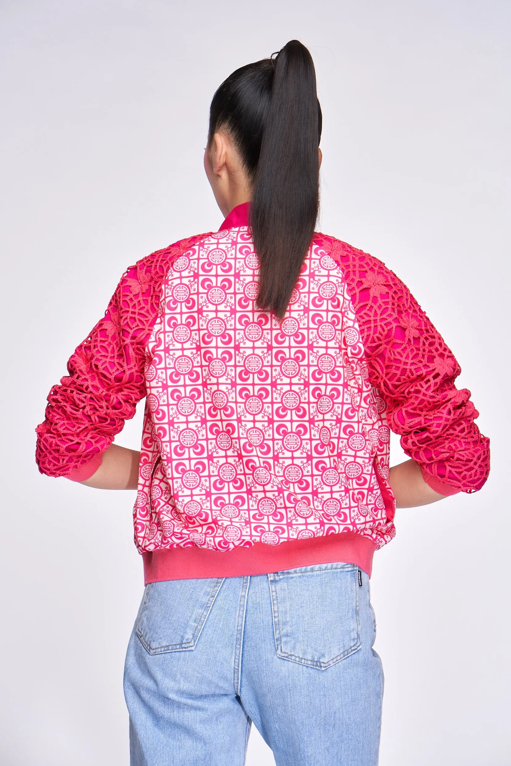 Yi-ming DM Jeana Lace Bomber Jacket (Fuchsia)